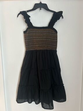 J. Crew Re-Imagined Black Sundress with Brown Smocked Bodice NWT XS
